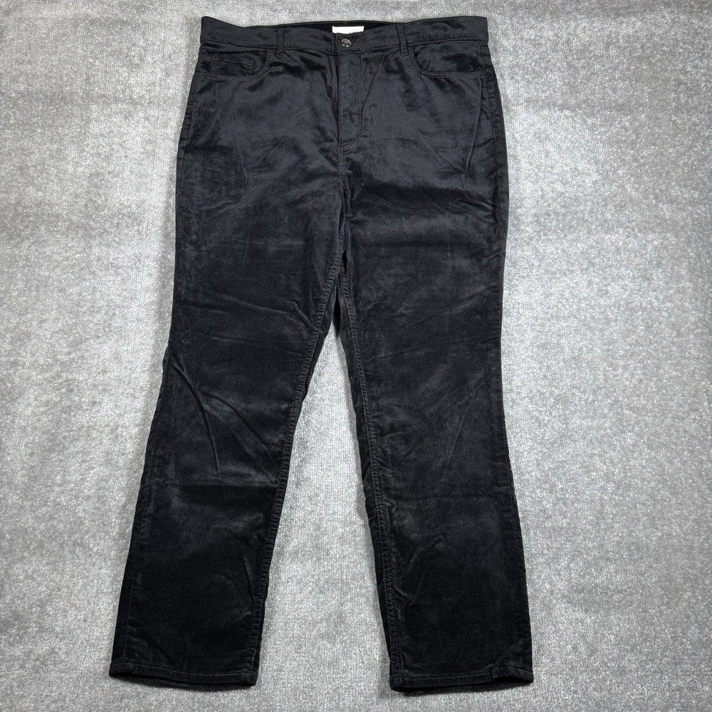 Loft Pants Women's 18 Black Velvet Velour Straight Leg Stretch Modern High Rise - Picture 1 of 10